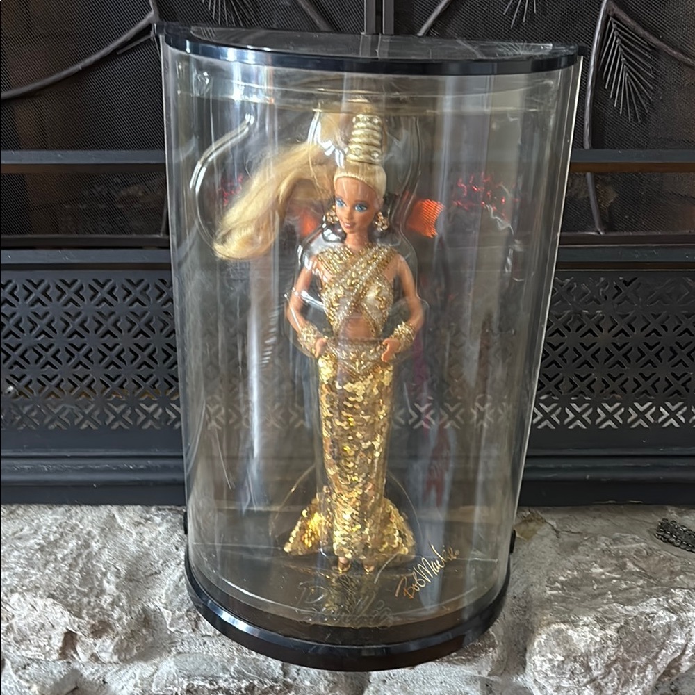 Gold Barbie Doll in Display Case